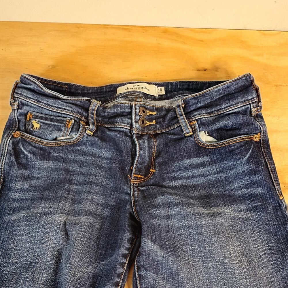 Abercrombie Girls Size 16 Jeans Dark Wash Cute Stretch Denim Double Button